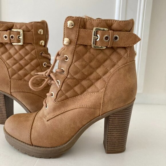 G By Guess Faux Leather Quilted Heeled Ankle Boots Tan Sz 7 - Picture 3 of 10
